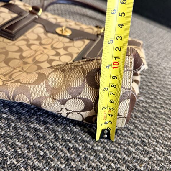 Coach Hampton Turnlock Shoulder Handbag w/Signature Brown Leather Canvas 15”x11” - Picture 15 of 16